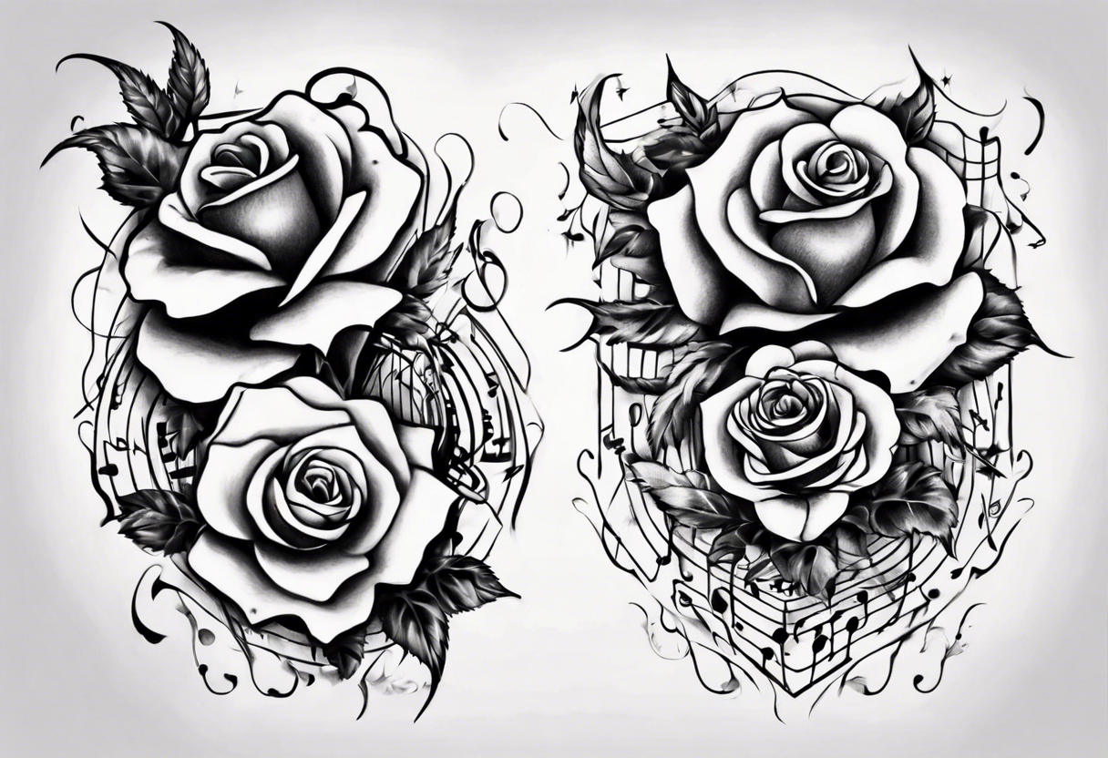 music stave hearth roses tattoo idea