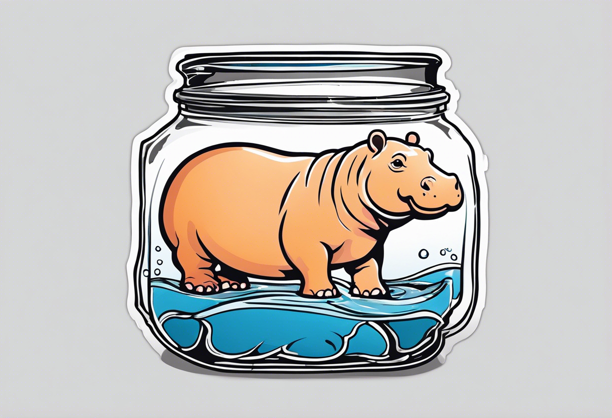 Baby hippo floating in a Mason jar filled with water tattoo idea