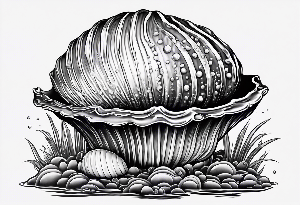 clam clam shell open with an Oster pearl inside underwater looking gorgeous tattoo idea