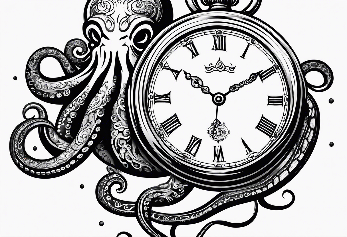 pocket watch being wrapped by an octopus tattoo idea