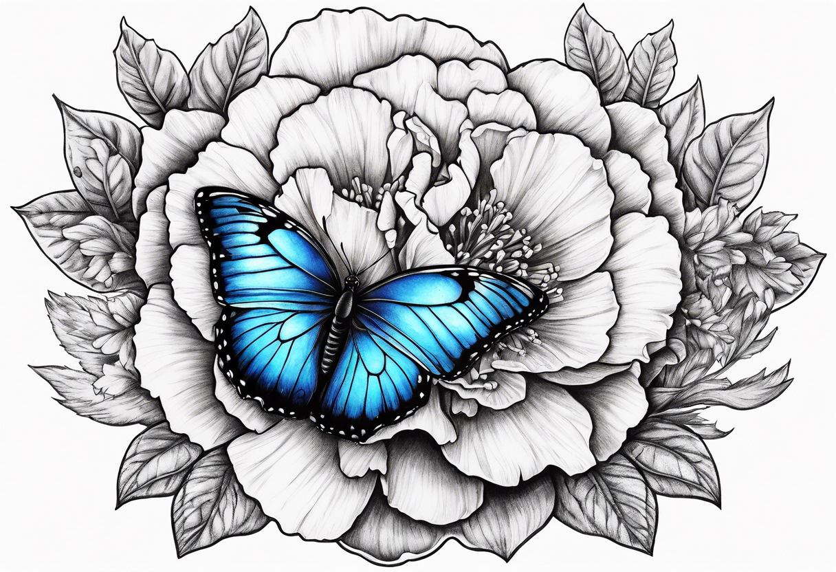 Blue butterfly moon carnation tattoo idea