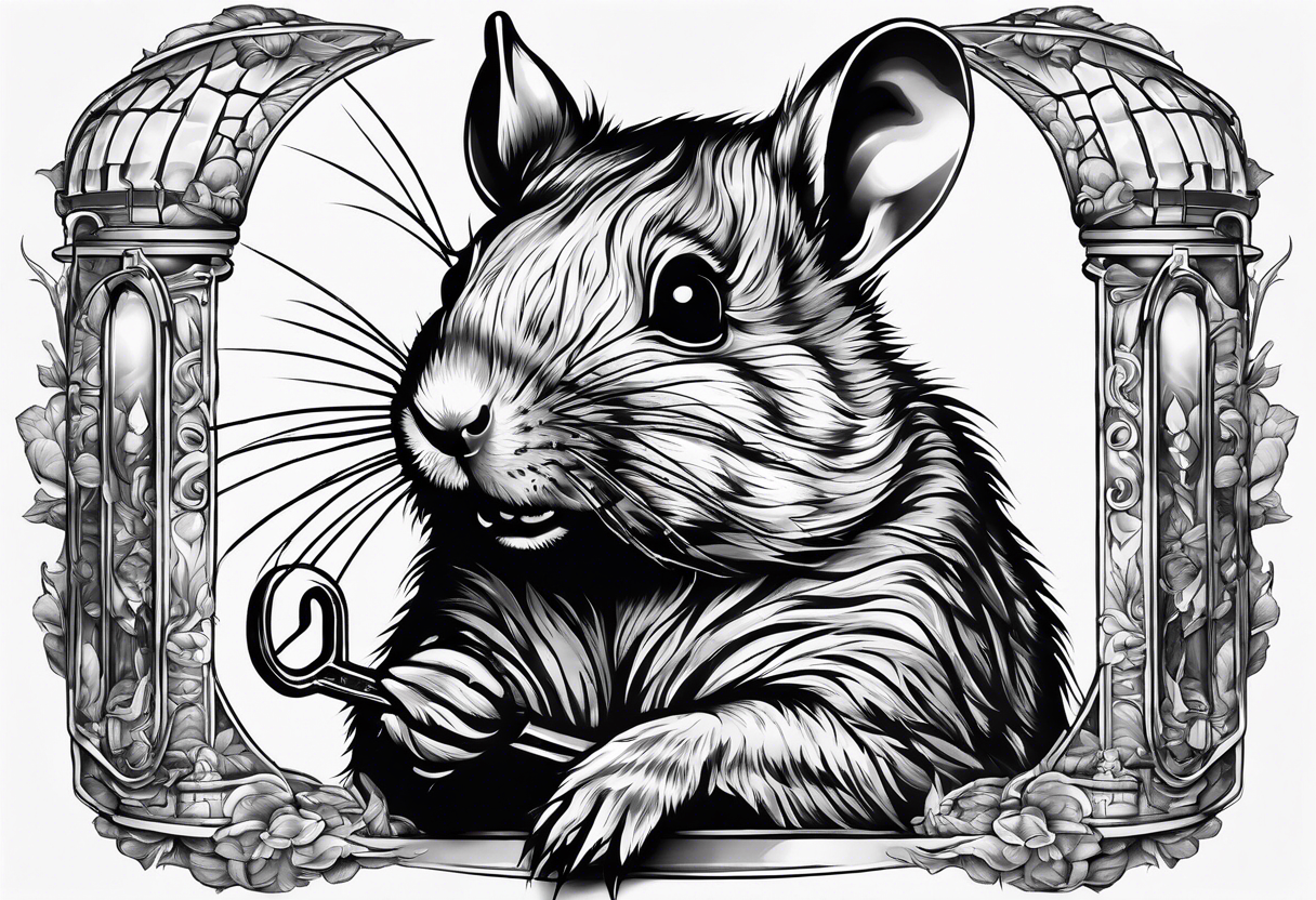 Rodent with a chef knife and prison cell key tattoo idea