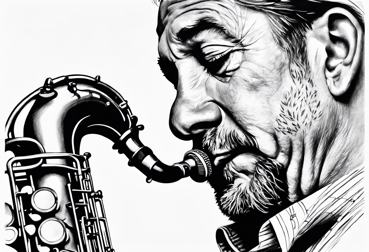 Gyula Csepregi is playing on his tenor saxophone tattoo idea