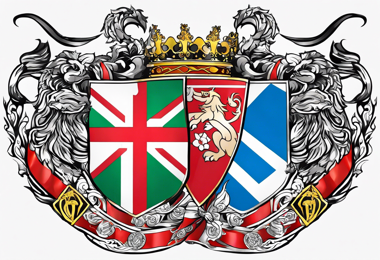 flags of scotland, wales, england tattoo idea