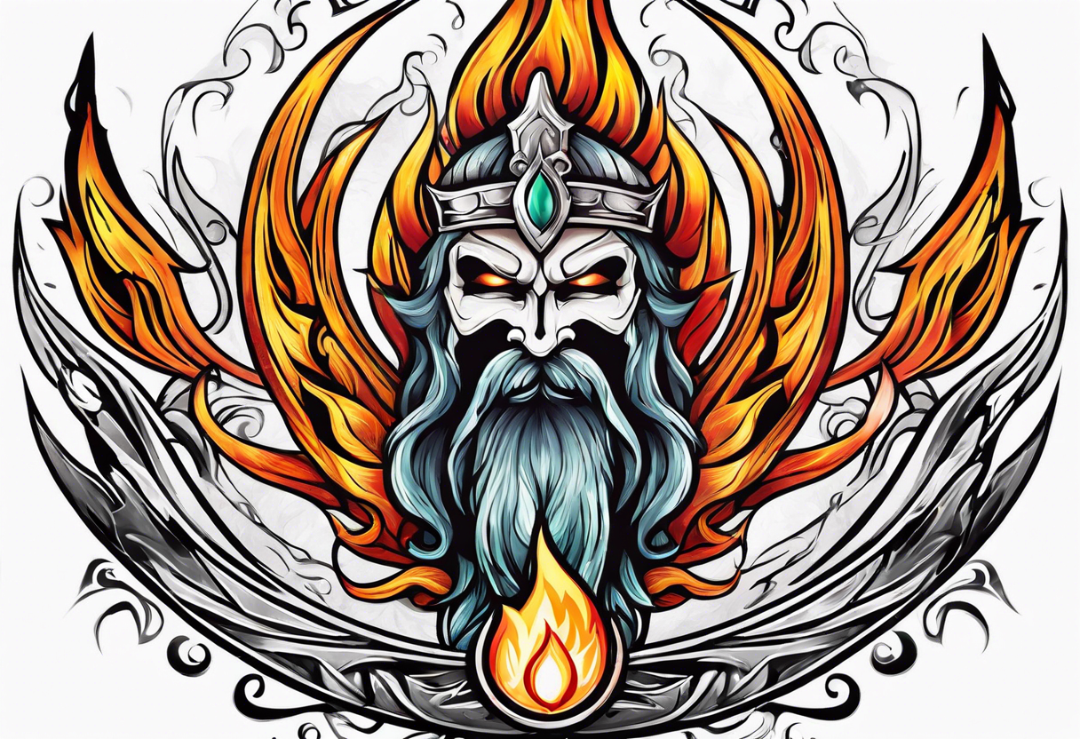 trident in flame tattoo idea