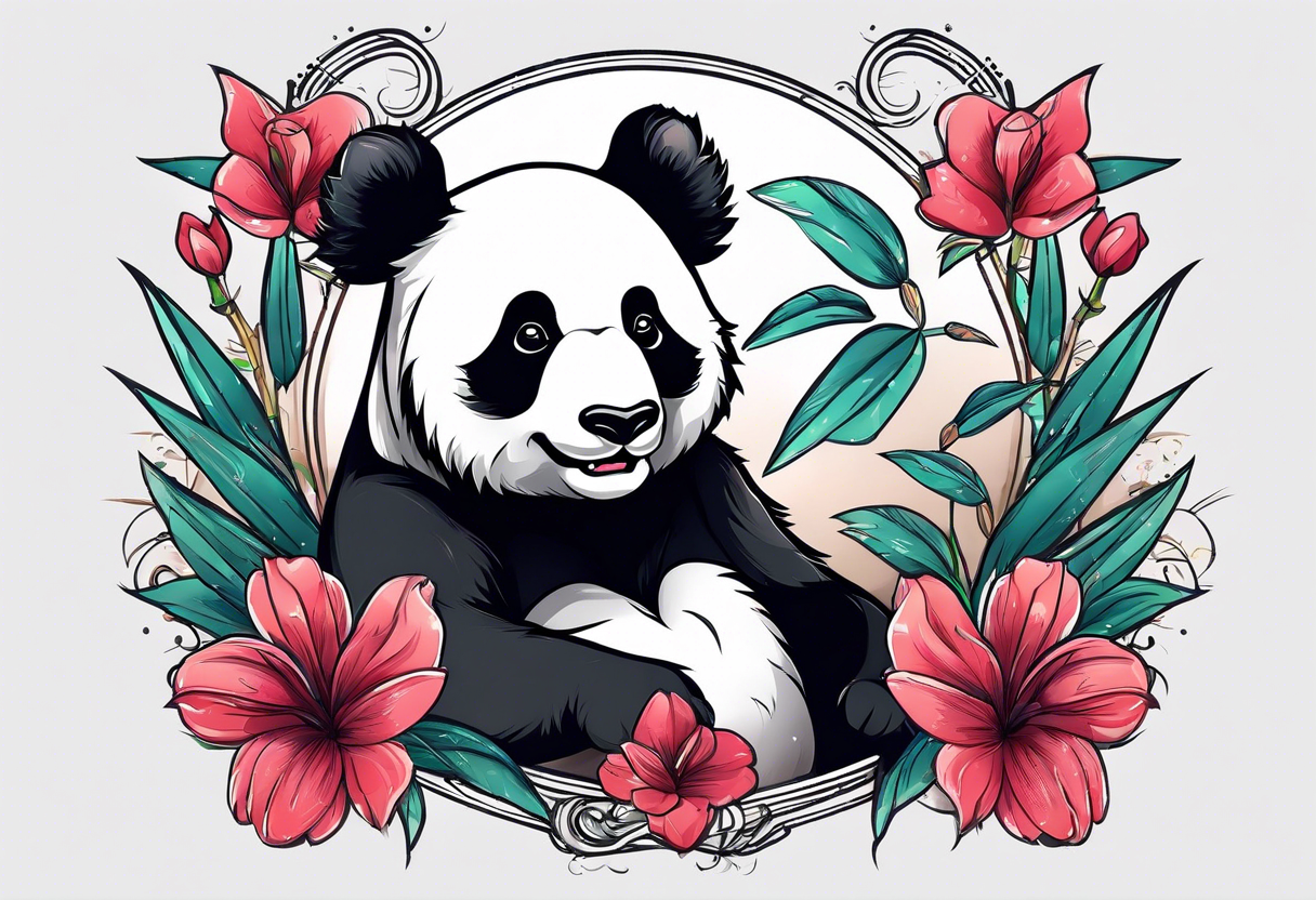 Cute panda only face with bamboo tattoo idea