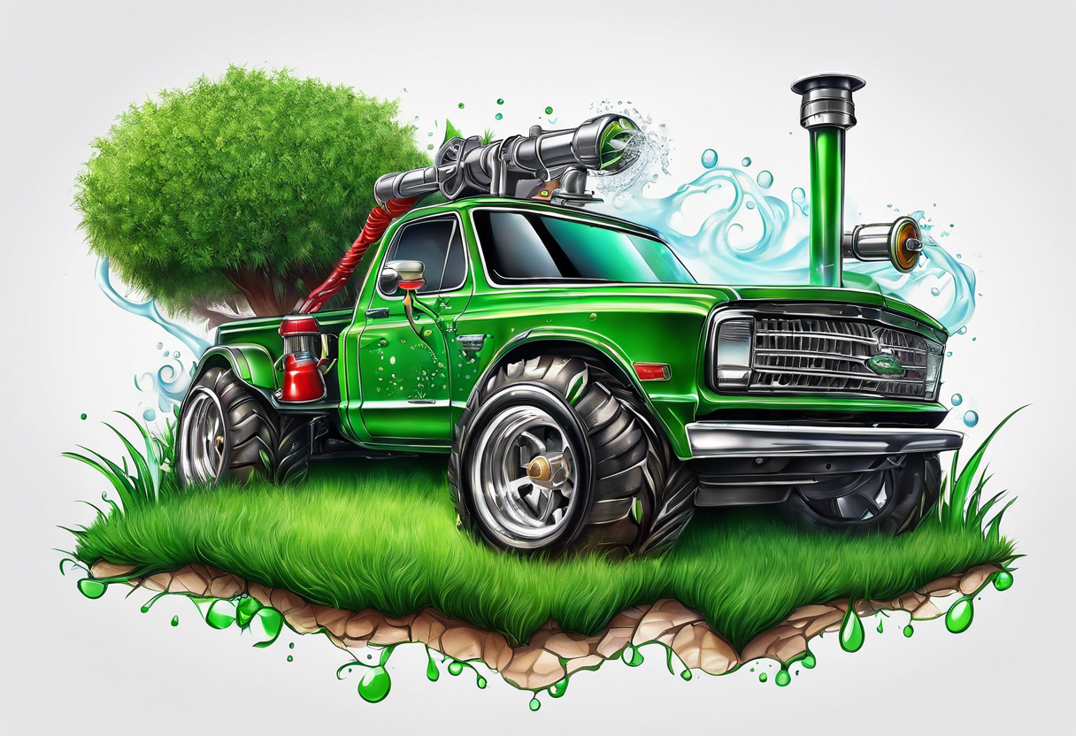 Automatic lawn sprinkler with green grass tattoo idea