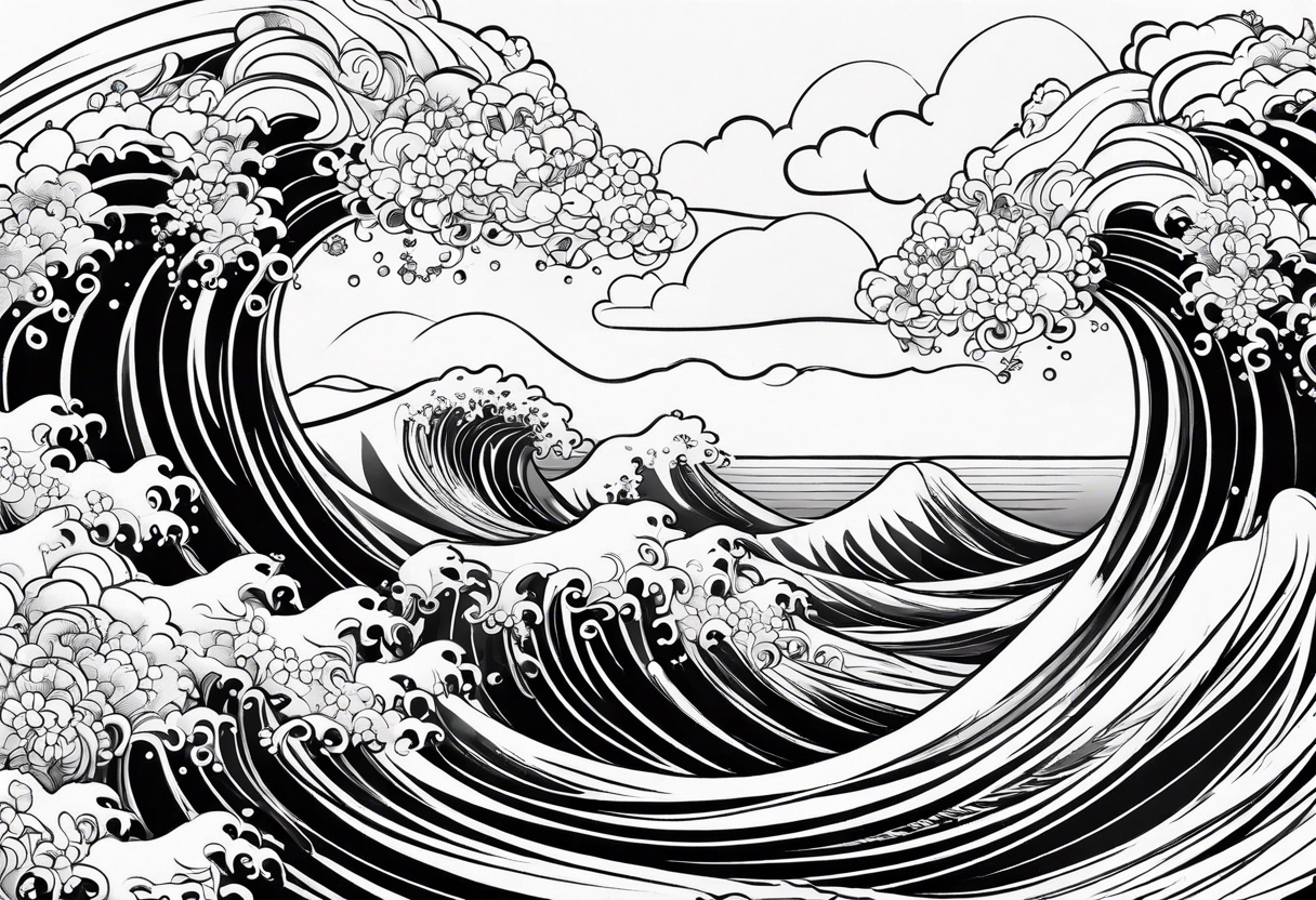 waves and clouds in japanese sleeve tattoo style tattoo idea