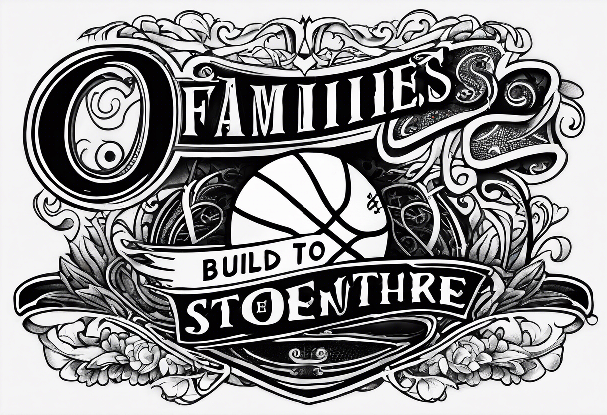 this saying in cursive 
"A families past only builds strength to our future" through or around a basketball with the name Moore Somewhere tattoo idea