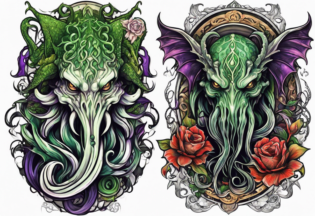 Cthulhu arm sleeve with other eldritch beasts tattoo idea