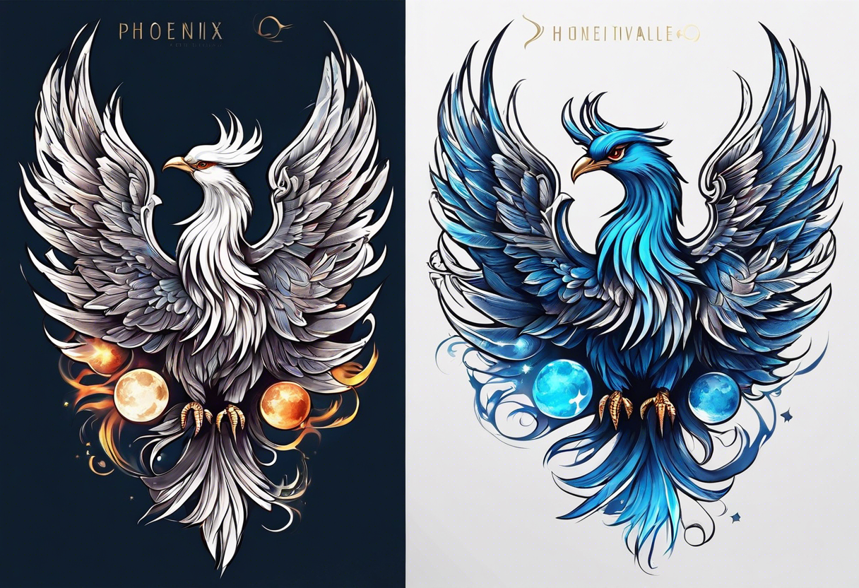 phoenix sur une lune bleu tattoo idea