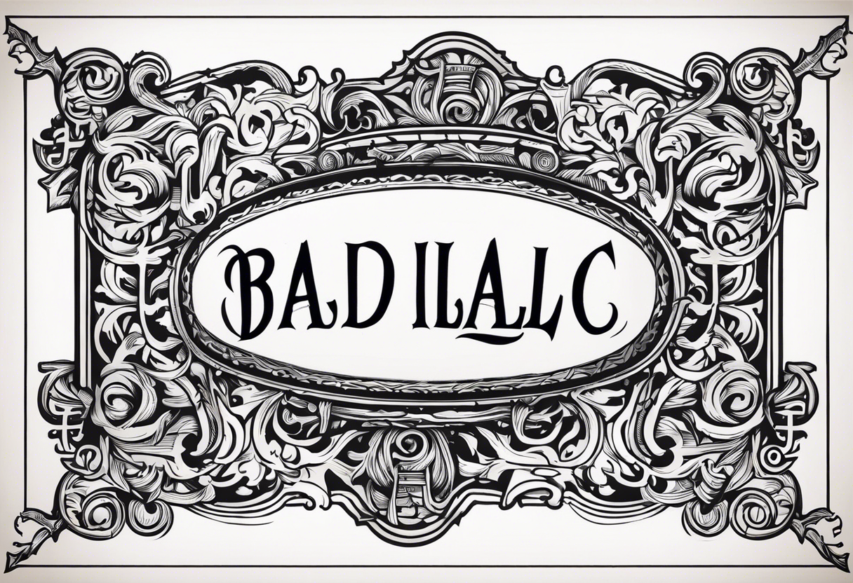 The word "BADILLAC" in medival engraving font tattoo idea