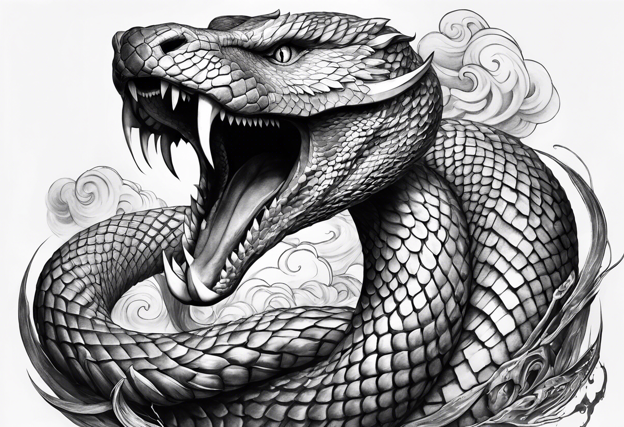 a Sleeve tattoo of Jörmungandr, the mythical giant snake from god of war the game going from shoulder to bicep tattoo idea