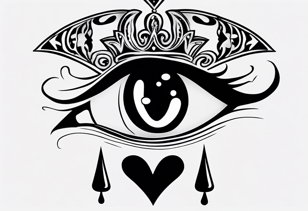 simple queen of hearts crying black tears, with blank eyes tattoo idea