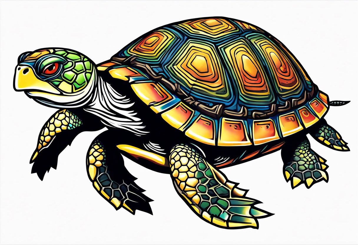 Turtle running across the finish line of a marathon tattoo idea