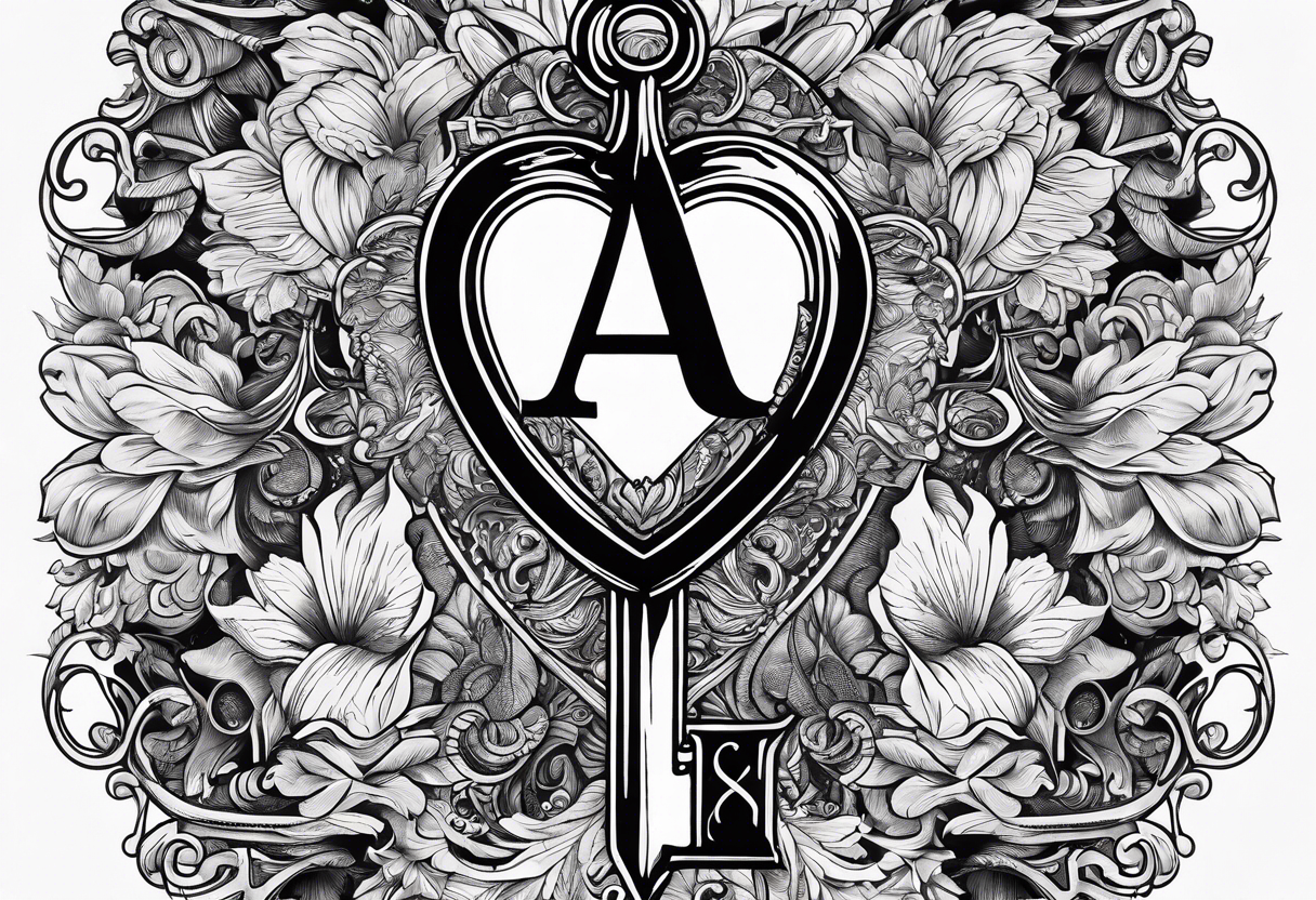 Vintage key to my heart that appears to be inserted into skin,  incorporating the letter a tattoo idea