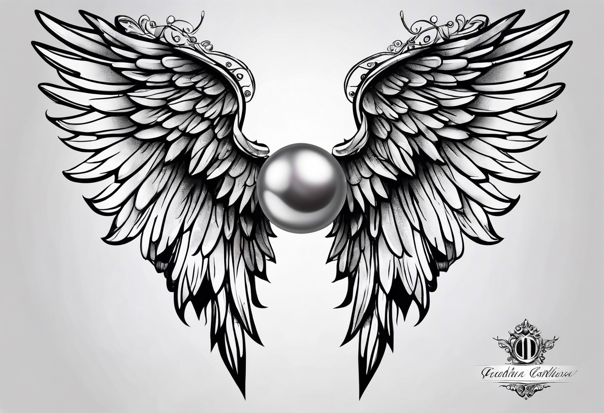 angel wings with pearls tattoo idea