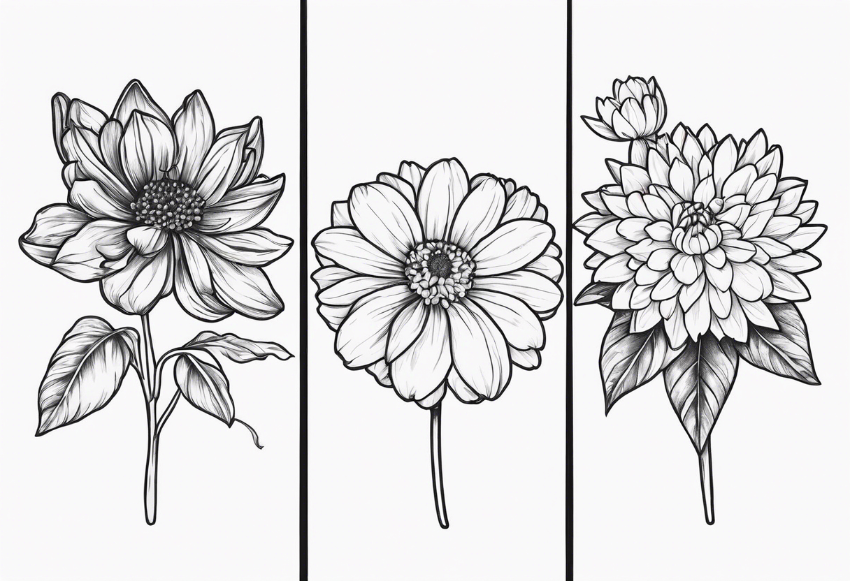 marigold, chrysanthemum, and 
narcissus side by side tattoo idea