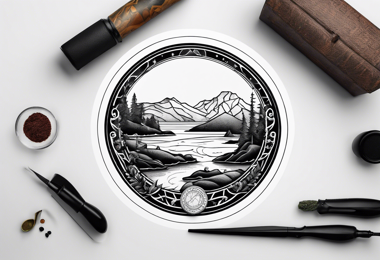 A circle with a map of Whidbey Island inside of it. tattoo idea