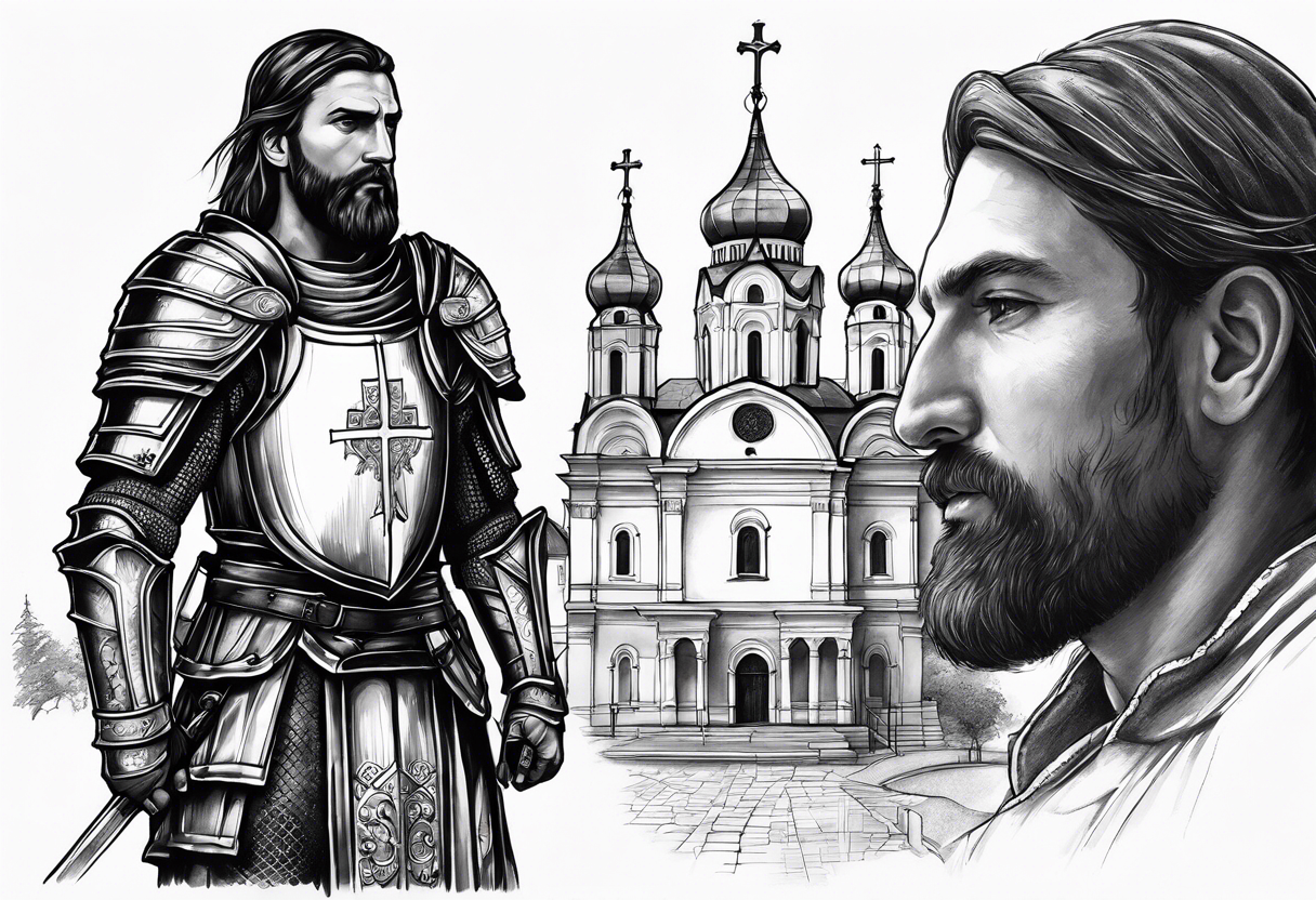 I want a standing serbian knight on my upper arm. In the background I‘d like to have the church of saint sava from belgrade. tattoo idea