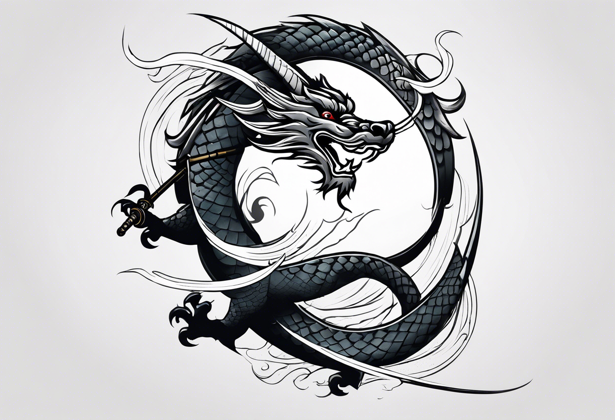 Japanese Dragon wrapped in a katana sword tattoo idea