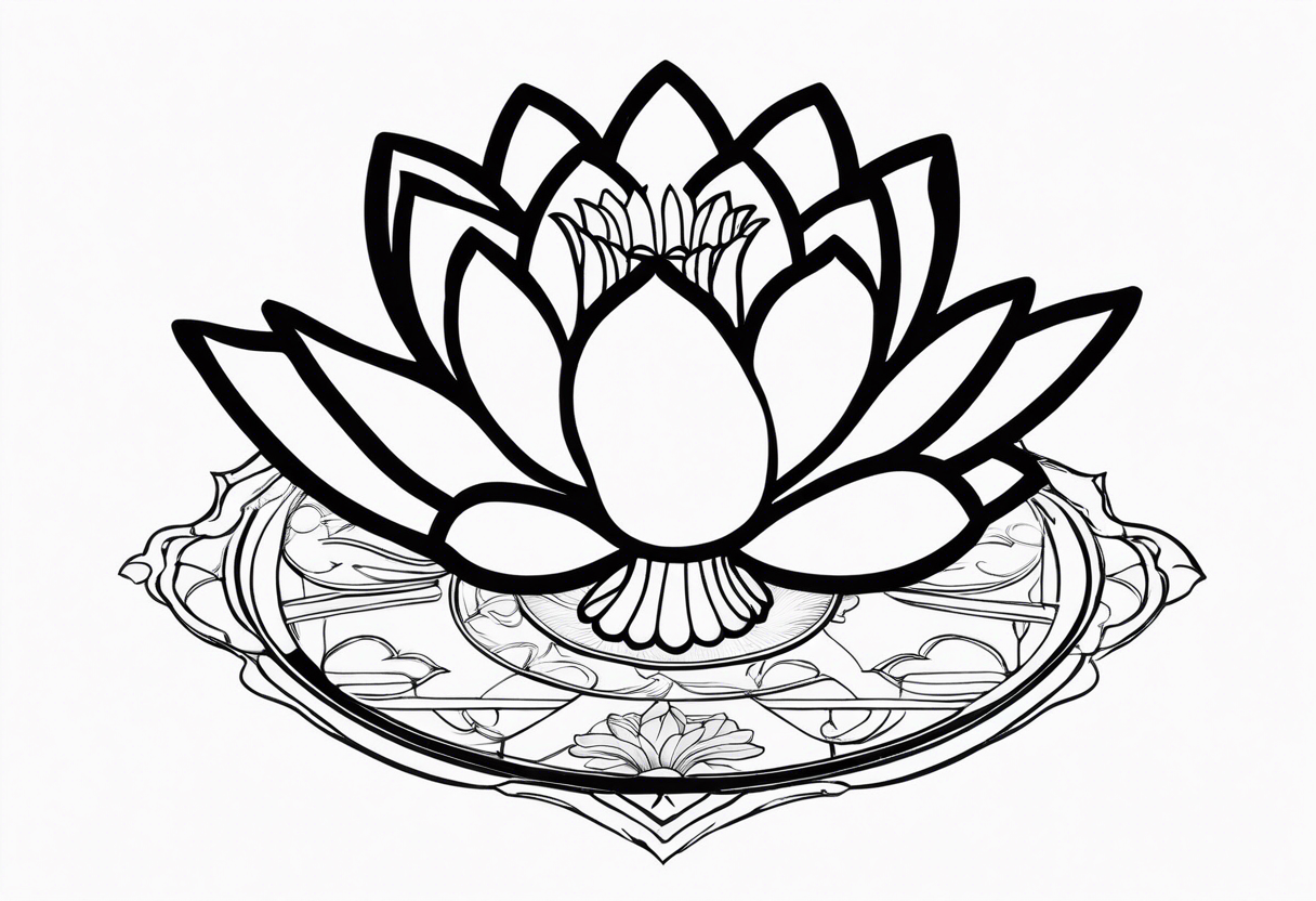 Water lilly on top of hour glass with black background tattoo idea