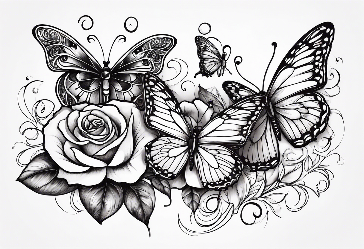 Butterflies flying with roses & filligree tattoo idea