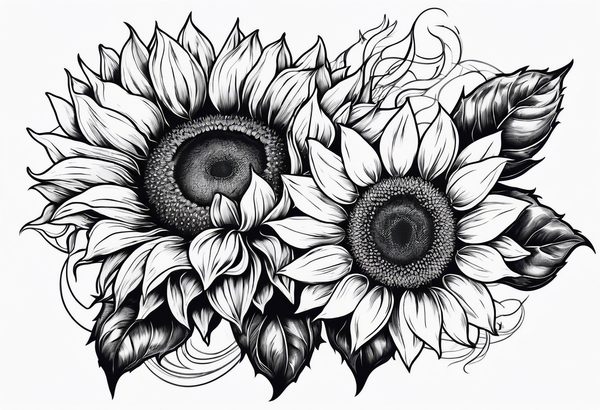 Multiple species of sunflowers outline tattoo idea