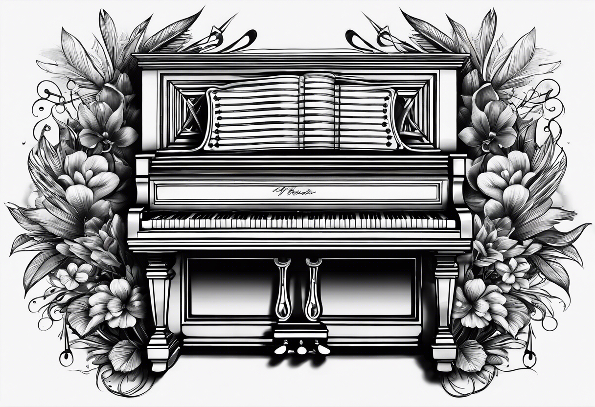 just the keys of a piano with drum sticks tattoo idea