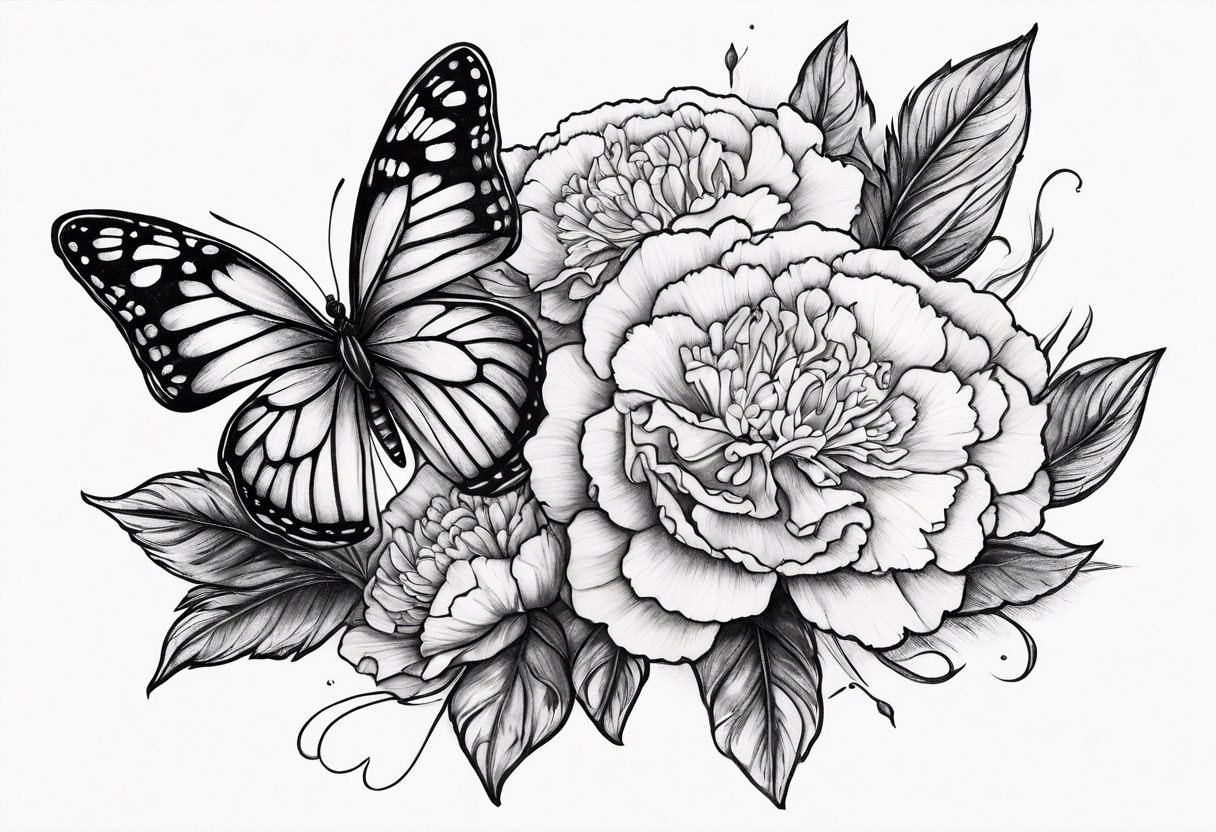 carnations blue butterfly moon tattoo idea