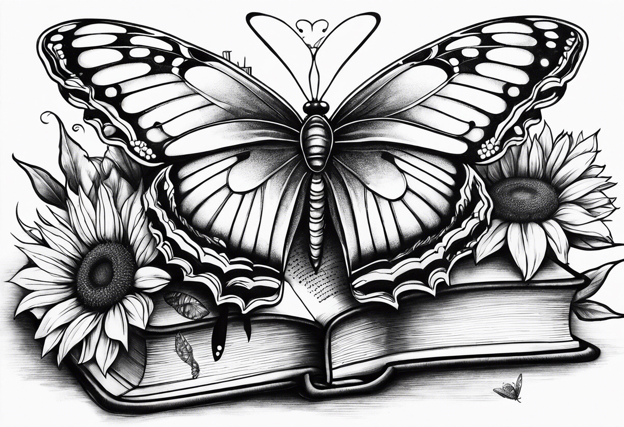 Butterfly, sunflower, book, fly, fish tattoo idea