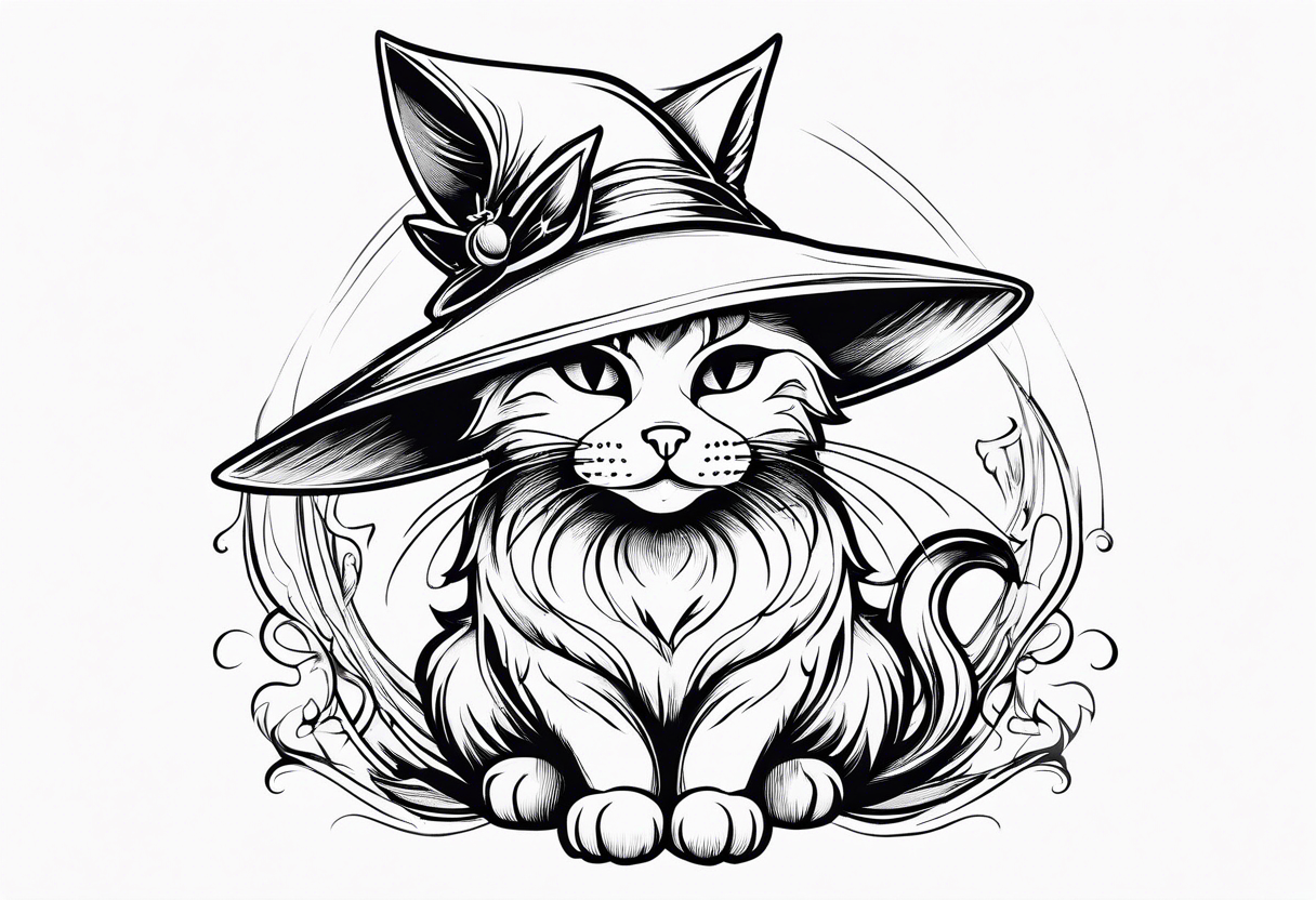 Simple line drawing of a Cat witch looking at something in disgust tattoo idea