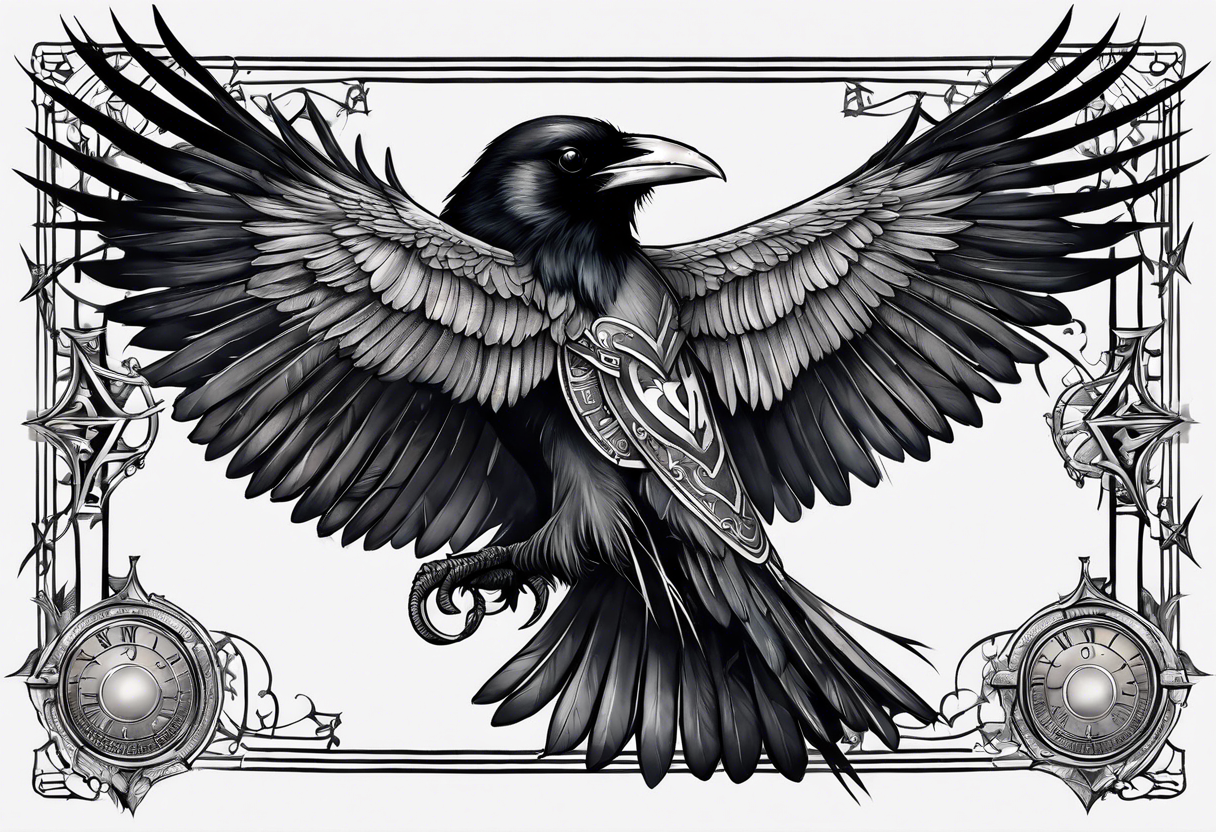 raven attacking 
roman numeral seven
Omnia Urunt tattoo idea