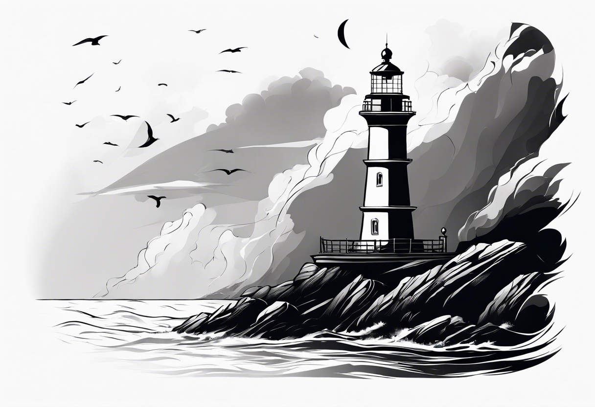 phare maritime sur un petit bateau a voiles. tattoo idea