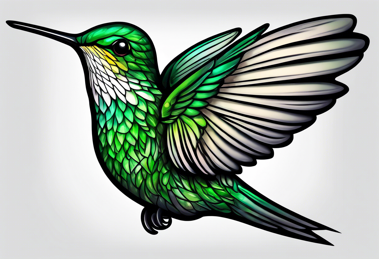 green hummingbird very small in flight ready to drink tattoo idea