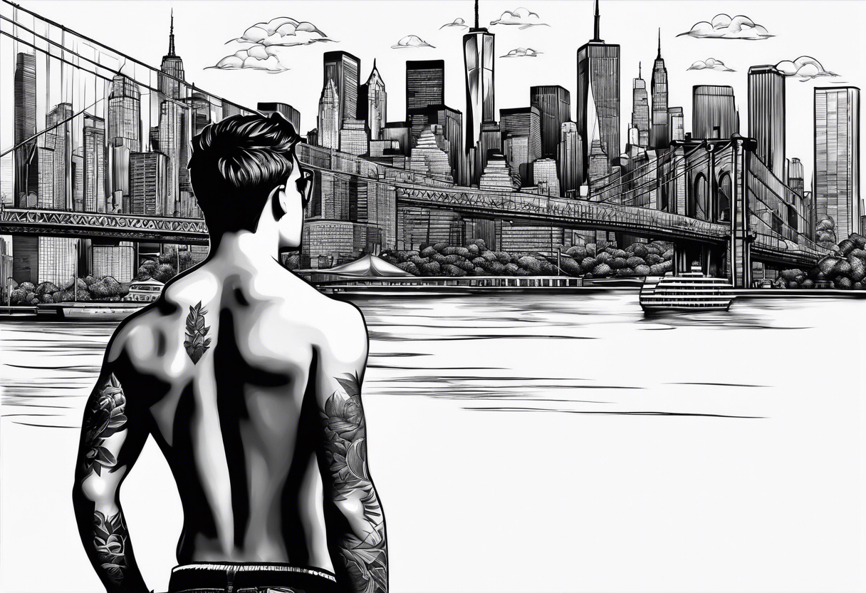 Teenager standing in the distance from NYC skyline tattoo idea