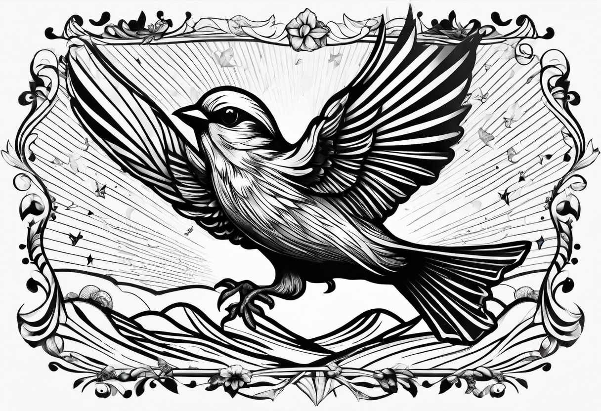 sunrays sparrow flying tattoo idea