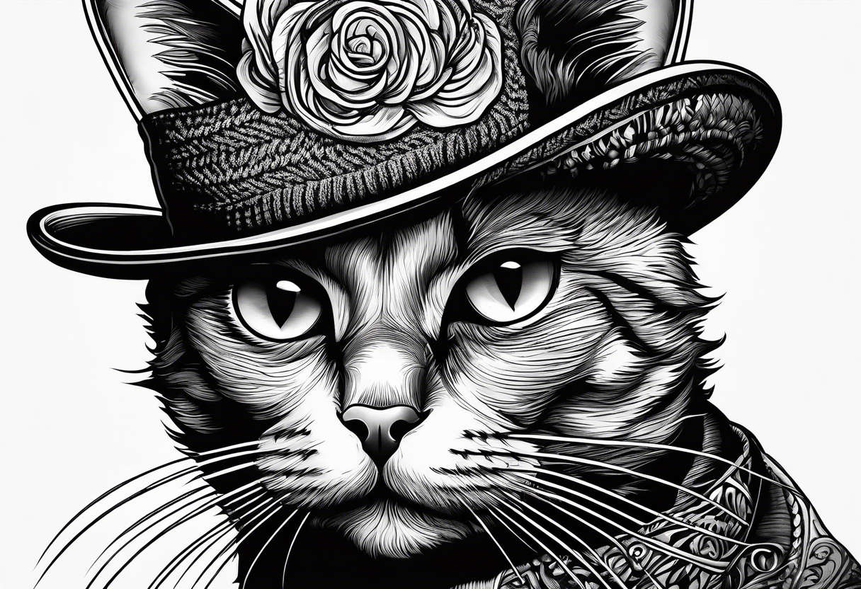 black cat with funny hat and sweater tattoo idea