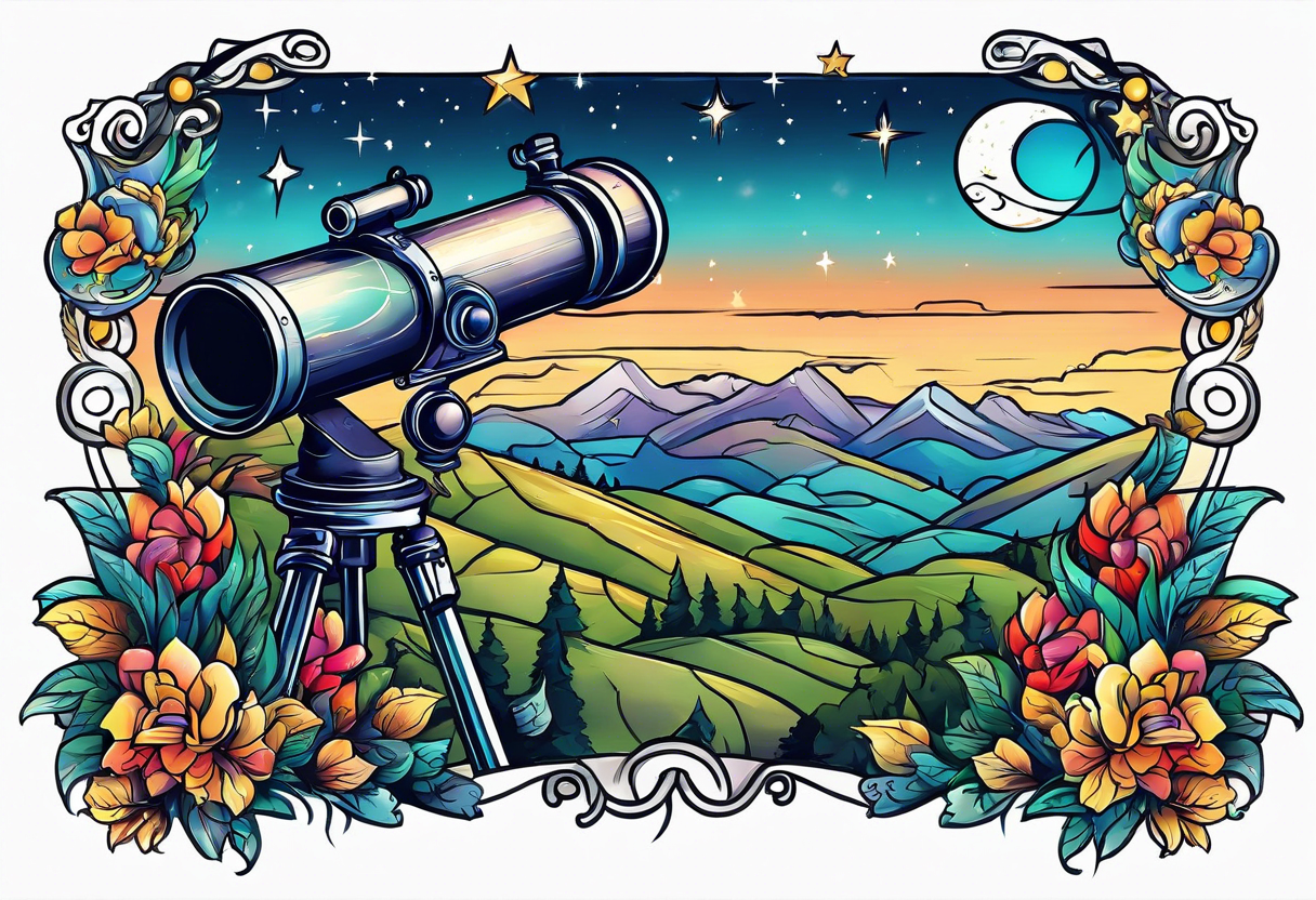 Telescope on a hill looking up at the stars tattoo idea