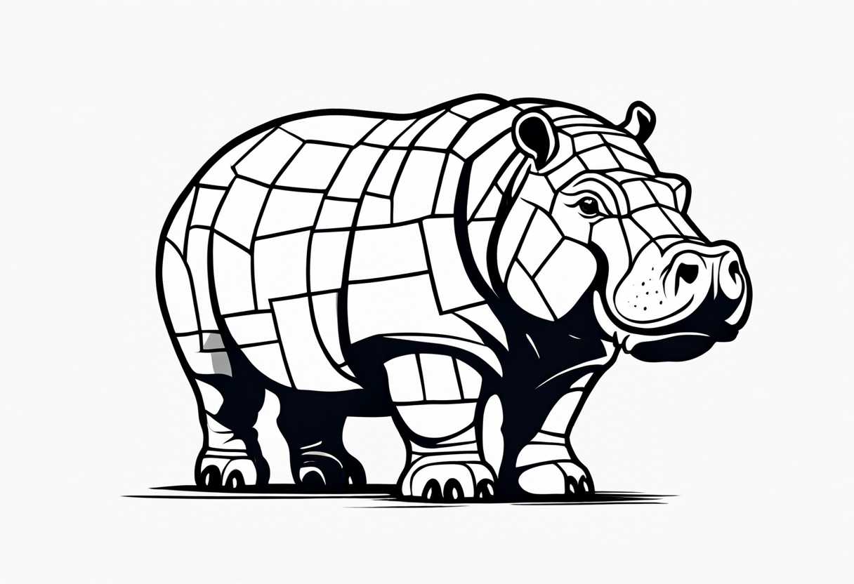 Hippopotamus creating a brick wall tattoo idea