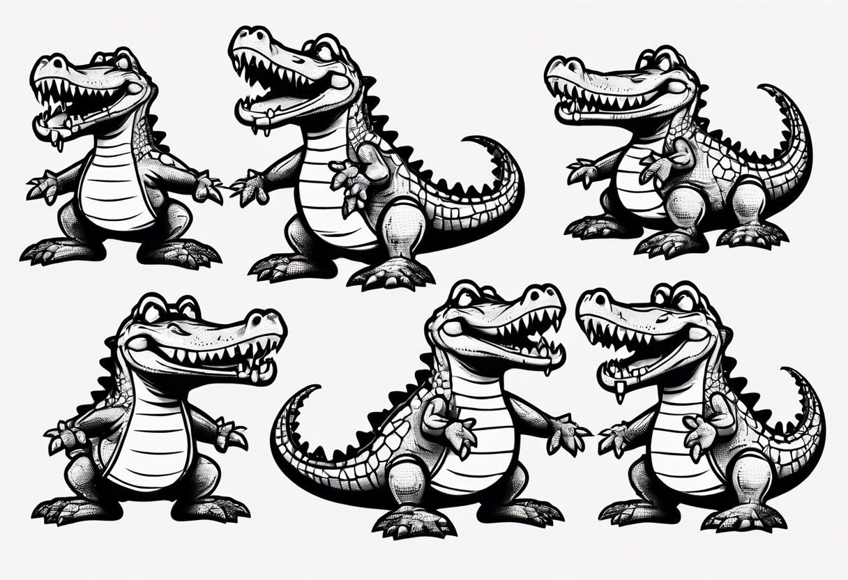 drunk cute cartoon crocodile full body tattoo idea