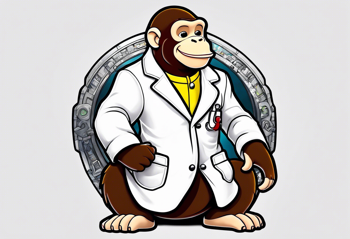 Curious George in a lab coat tattoo idea