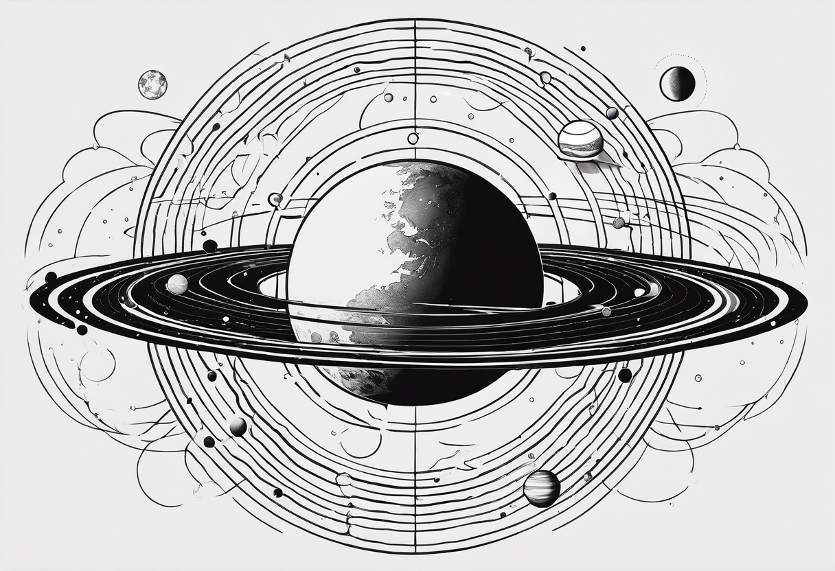 Fine line solar system tattoo of planets aligned minimal lines tattoo idea