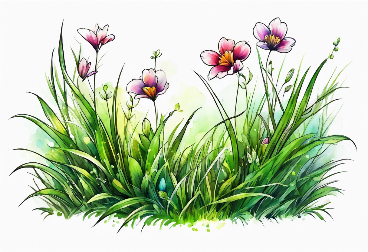 a small patch of grass with a flower beginning to bloom tattoo idea