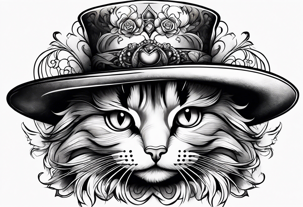 cat with a large hat funny tattoo idea