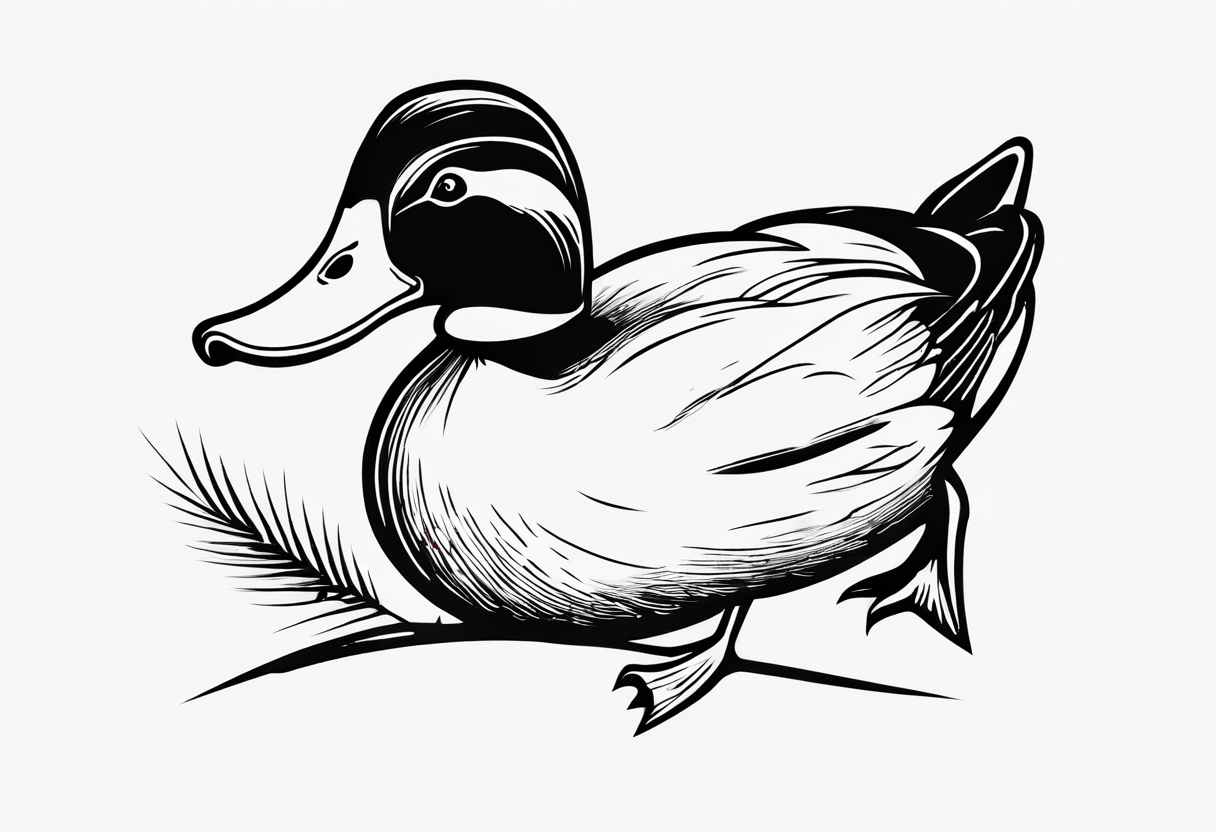 canard avec un béret et une baguette de pain sous l’aile tattoo idea