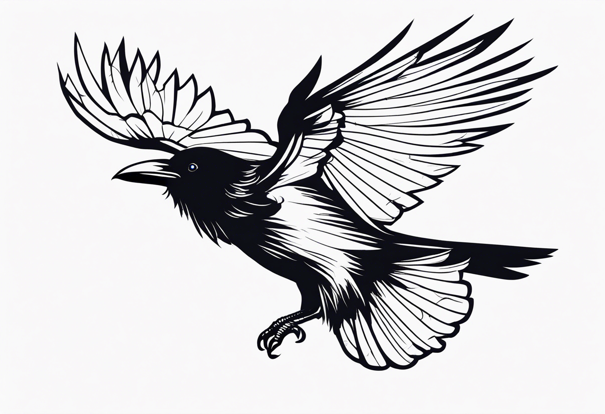 raven in flight seen from the back tattoo idea