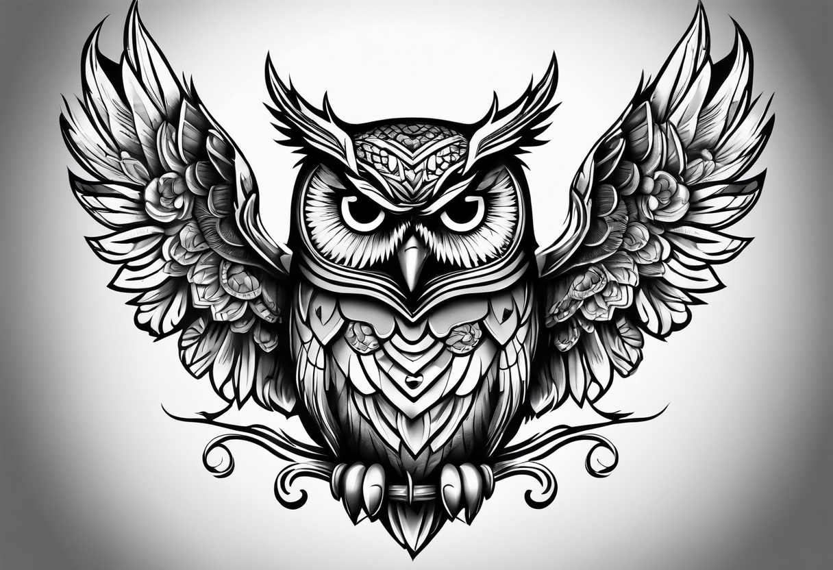 Owl with dog tags tattoo idea