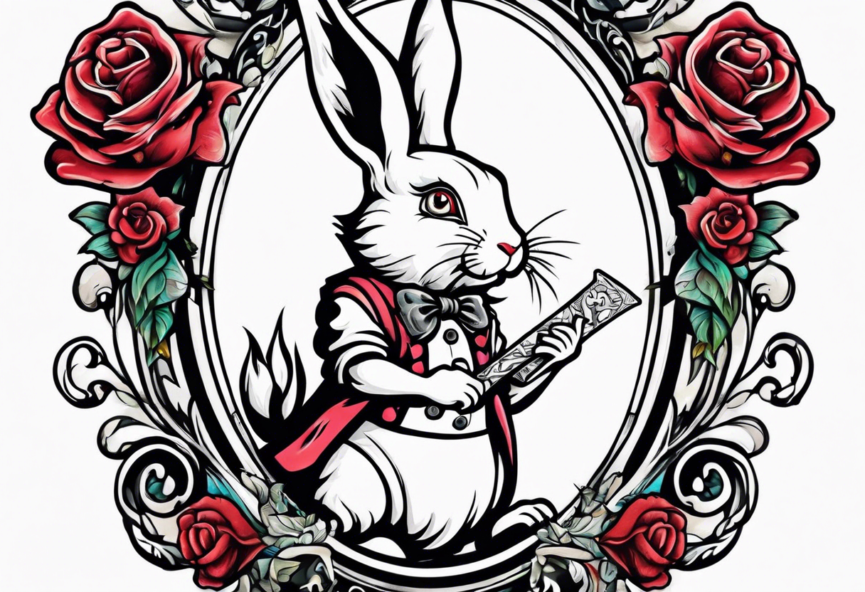 Alice in wonderland White rabbit scary tattoo idea