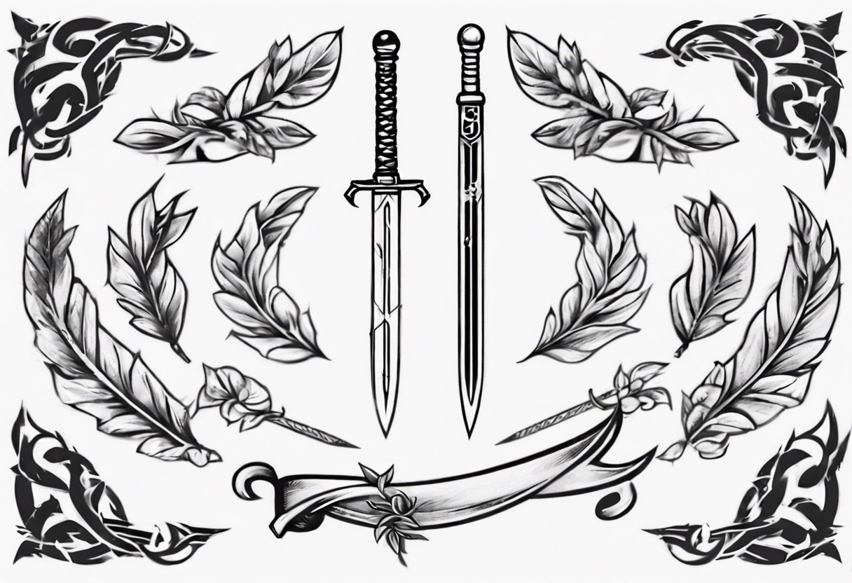 A sword runs through the number 13 and a laurel leaf tattoo idea